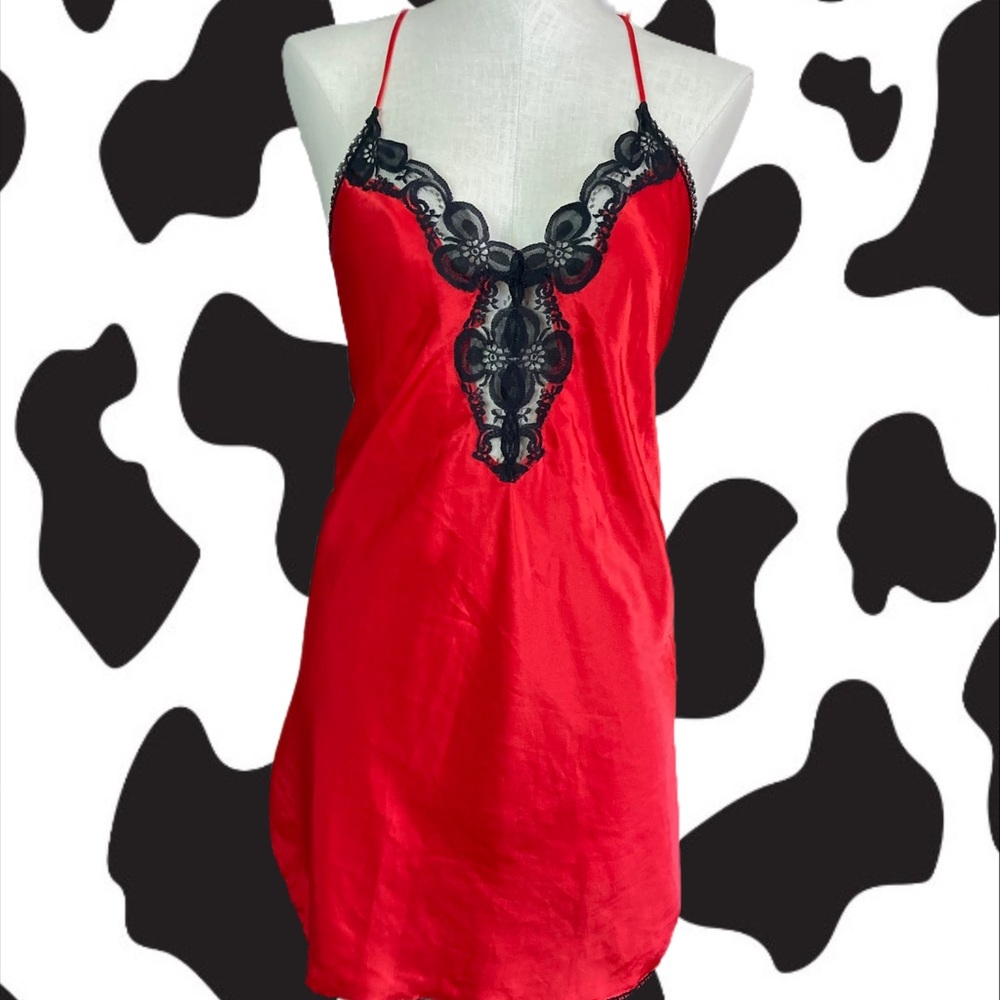 Black and Red Silky Slip Nightgown
